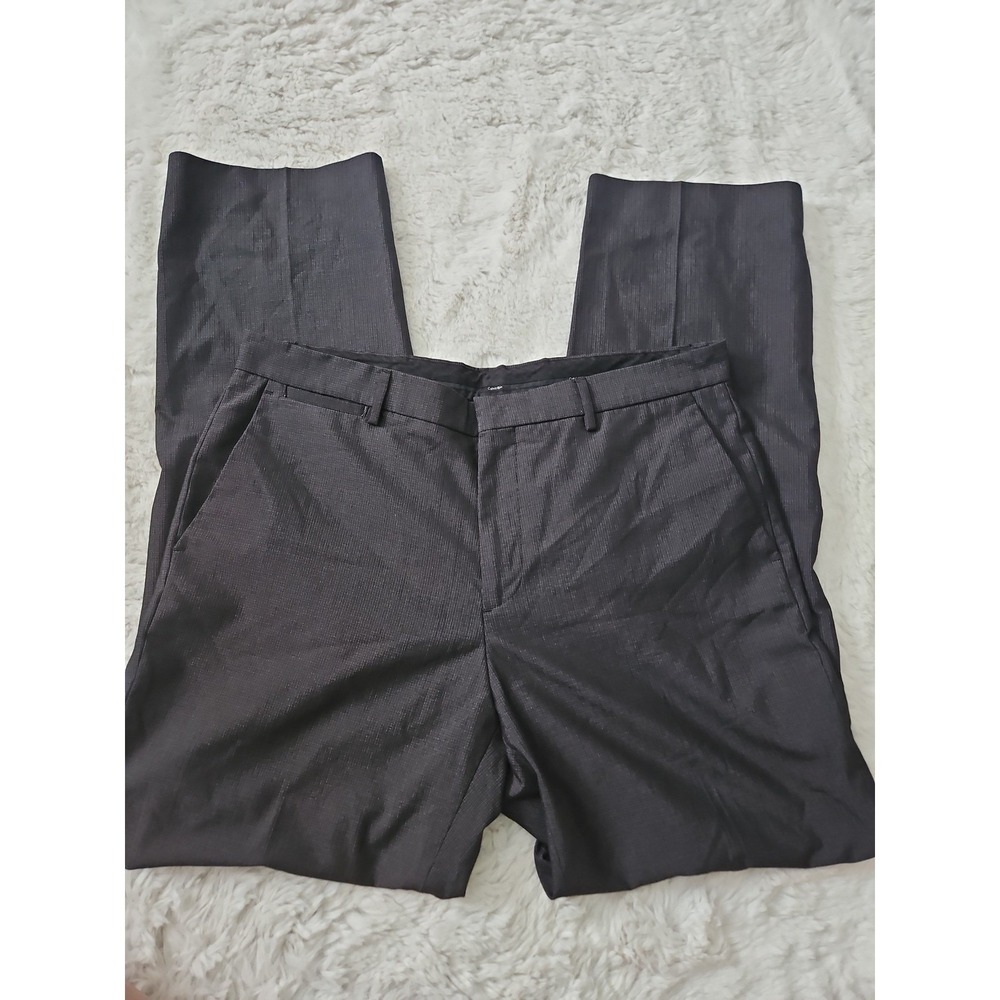 Calvin Klein Men's 34x32 Dress Pants Flat Front Charcoal Gray Slim Fit Suit Slac